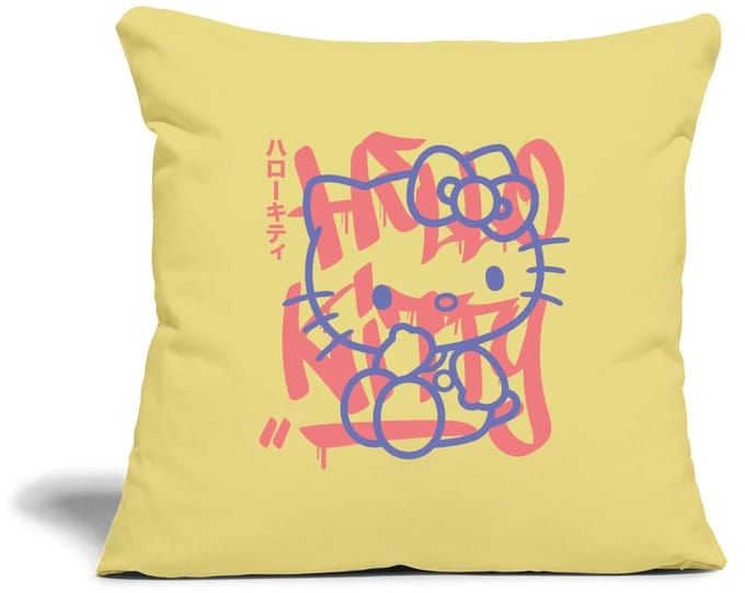 Hello Kitty Met Graffiti-Stijl Lettertype Sierkussenhoes, 45 x 45 cm