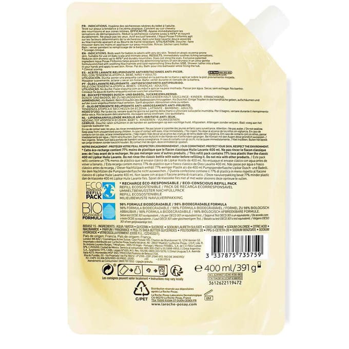 La Roche-Posay Lipikar Wasolie Ap+ Wasolie Navulling 400ml