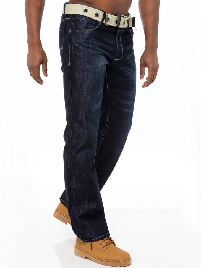 Enzo | Heren Regular Fit Denim Jeans met Riem - Donkerblauw