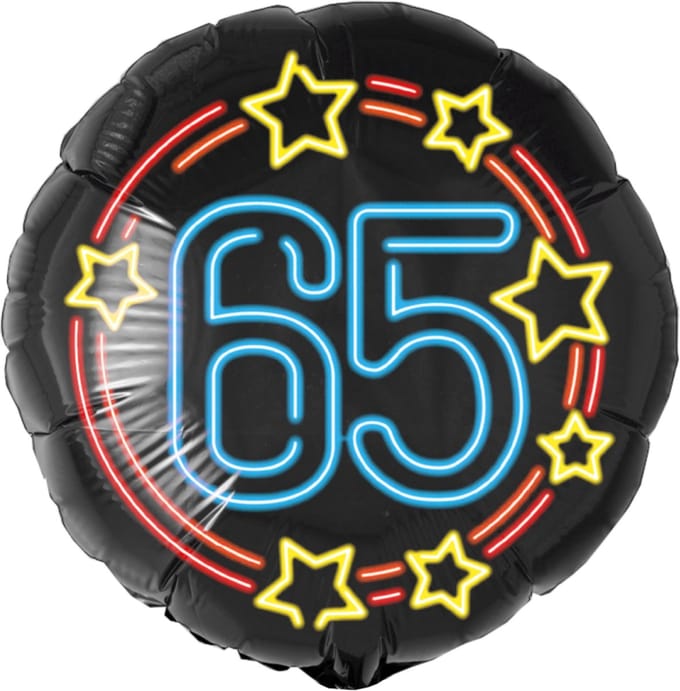 Folieballon - 65 jaar - Neon - 46cm - Zonder vulling