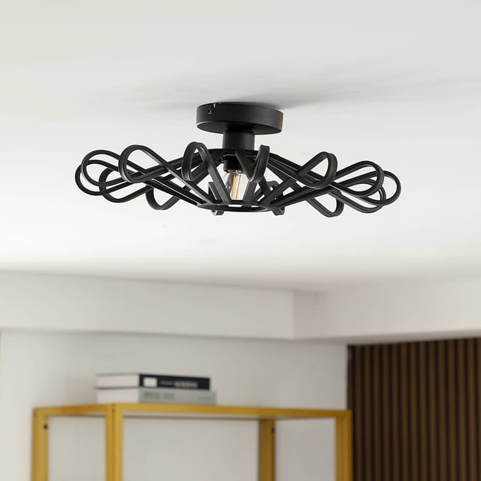 Lindby - plafondlamp - 1licht - IJzer - H: 14 cm - E27 - zwart