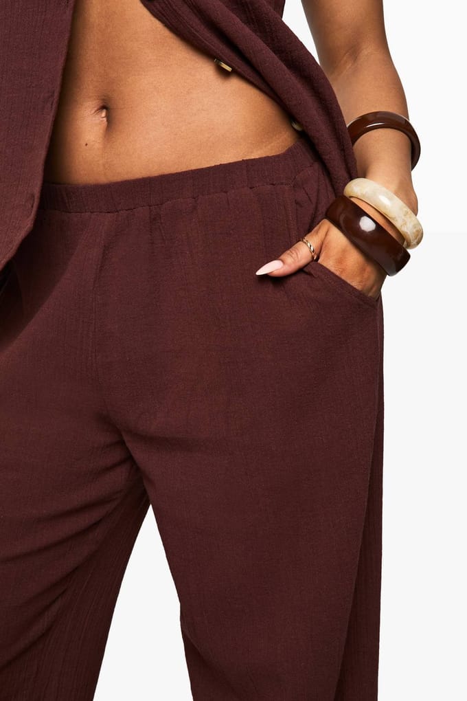 boohoo Dames Crinkle Textured Wide Leg Trousers | Chocolate | Maat: 6