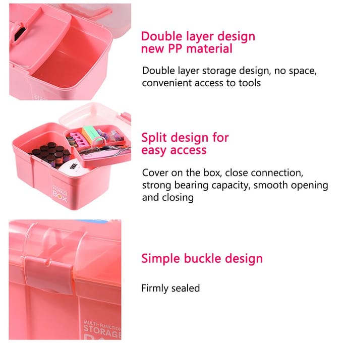 Plastic Opbergdoos met Uitneembaar Bakje Nagellak Draagkoffer Multifunctionele Organizer Opberg roze