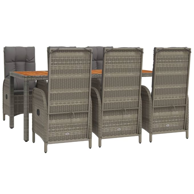 vidaXL - 7-delige - Tuinset - met - kussens - poly - rattan - grijs