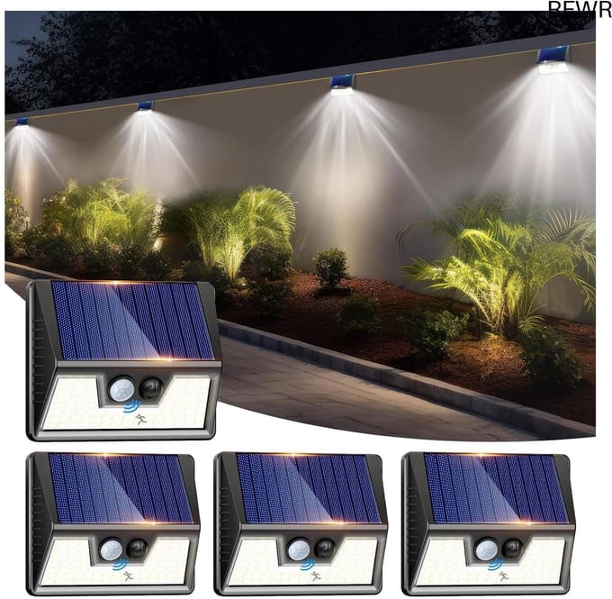 RFWR® Led zonne-energie buitenlamp met bewegingssensor - 4 stuks