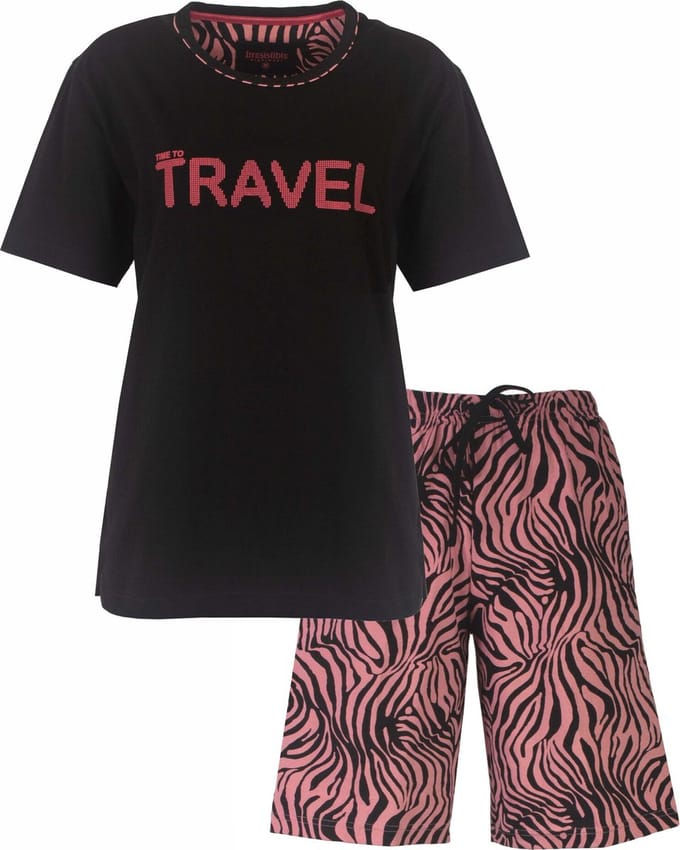 Irresistible Dames Shortama - Katoen - Zebra print - Zwart - Maat M