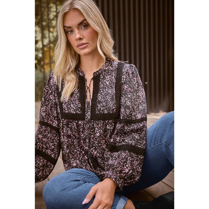 Yours Roze Blouse Met Gehaakte Rand En Bloemenprint Size 48