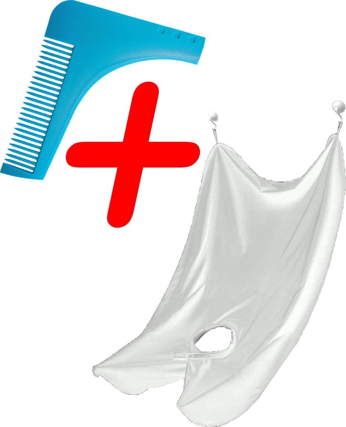 Baard Schort En Baardkam Voor Scheren - Beard Cape Haar Opvanger Met Baard Kam Trimmer - Wit & Blauw