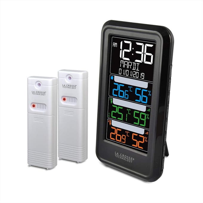 Temperatuurstation met 2 thermo/hygrosensoren en gekleurd display