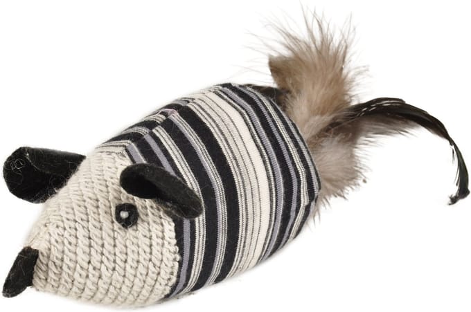 Flamingo - Kattenspeelgoed Pirin Rat met Veren - Wit - 25 x 6.5 x 6.5 cm