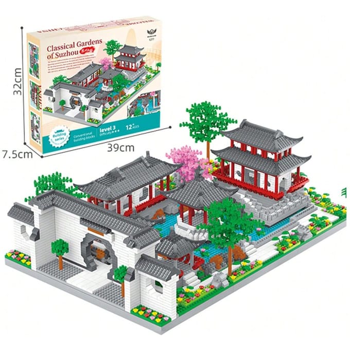 Jardin de Suzhou bâtiment classique chinois modèle de bloc de construction microparticule décoration jouets éducatifs gray