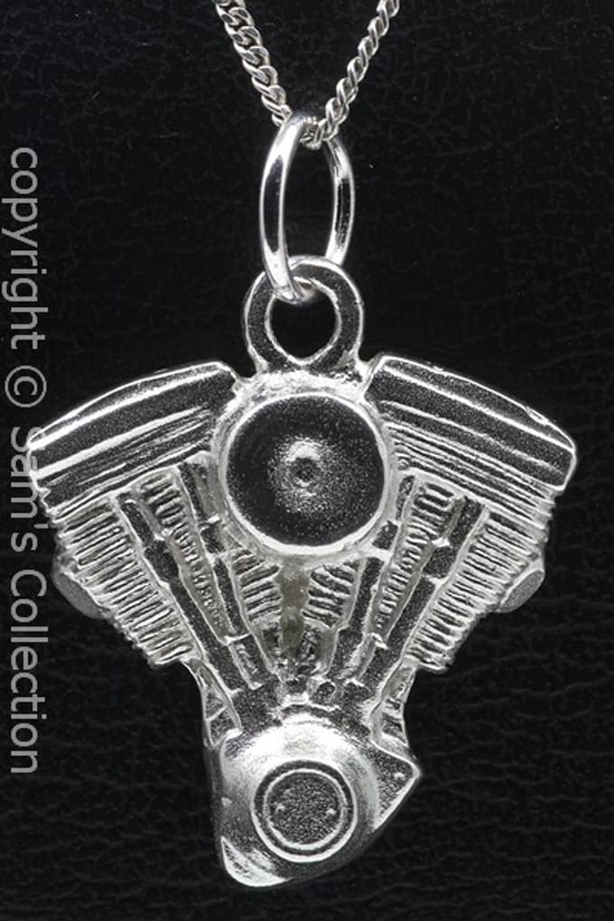 Zilveren Harley Evo motorblok XL ketting hanger