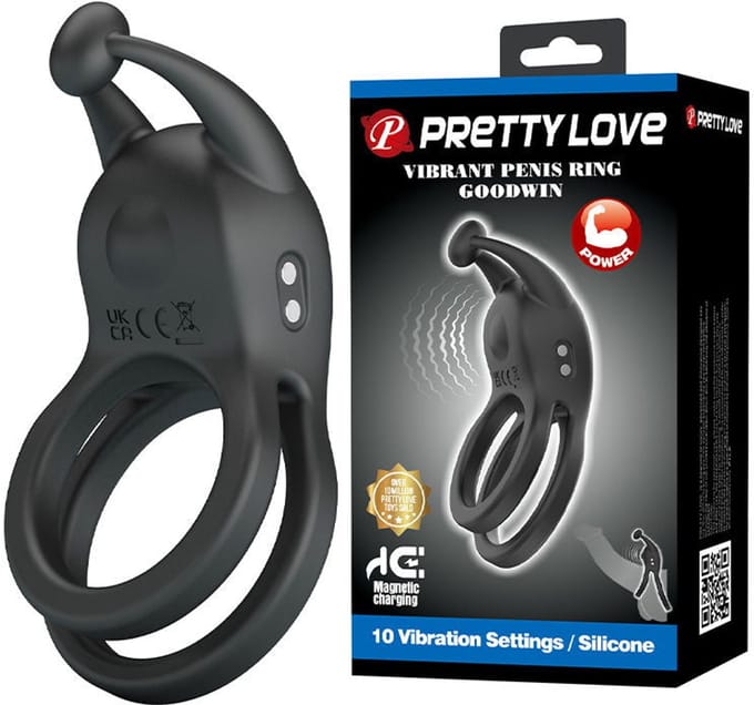 Pretty Love - Goodwin - Vibrerende Dubbele Penisring - Zwart