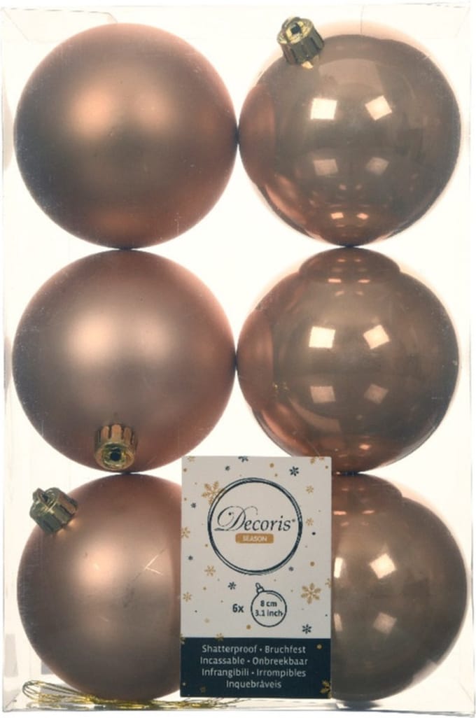 Decoris Kerstballen - 6x st - toffee bruin - D8 cm - kunststof - mat/glans - kerstversiering