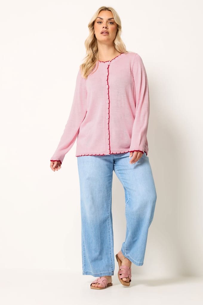 Yours Roze Vest Met Geschulpte Rand Size 58-60