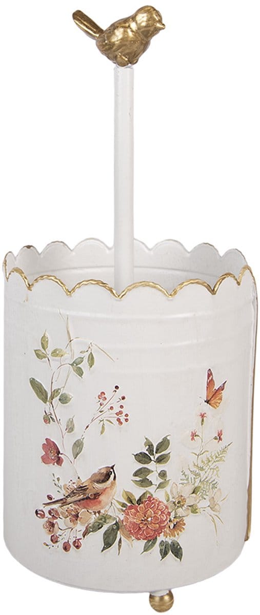 Clayre & Eef Keukenrolhouder Ø 14x30 cm Wit Metaal