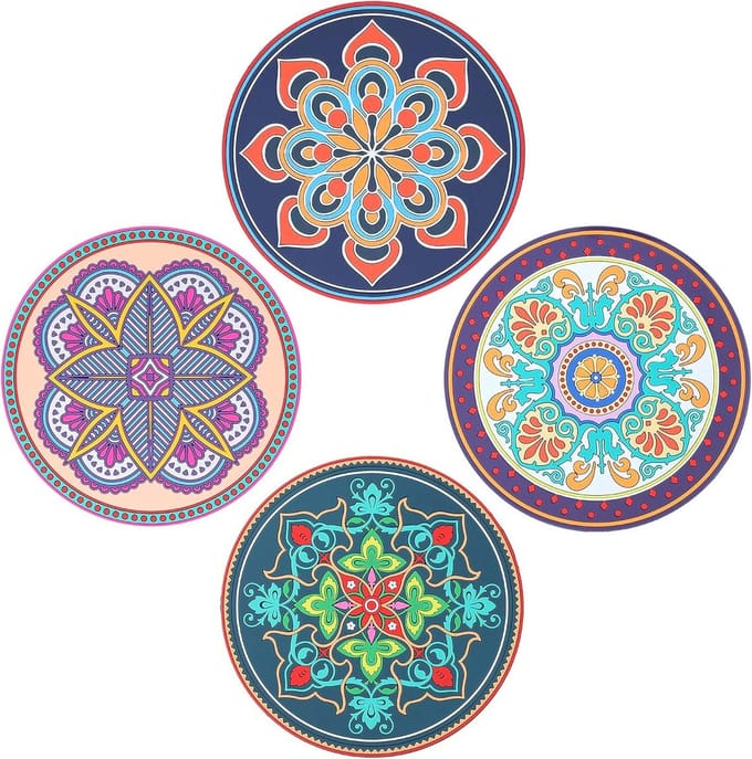 Cuhostki 4pcs Eco-Friendly Heat-Resistant Silicone Trivets - Vintage Design - Foldable