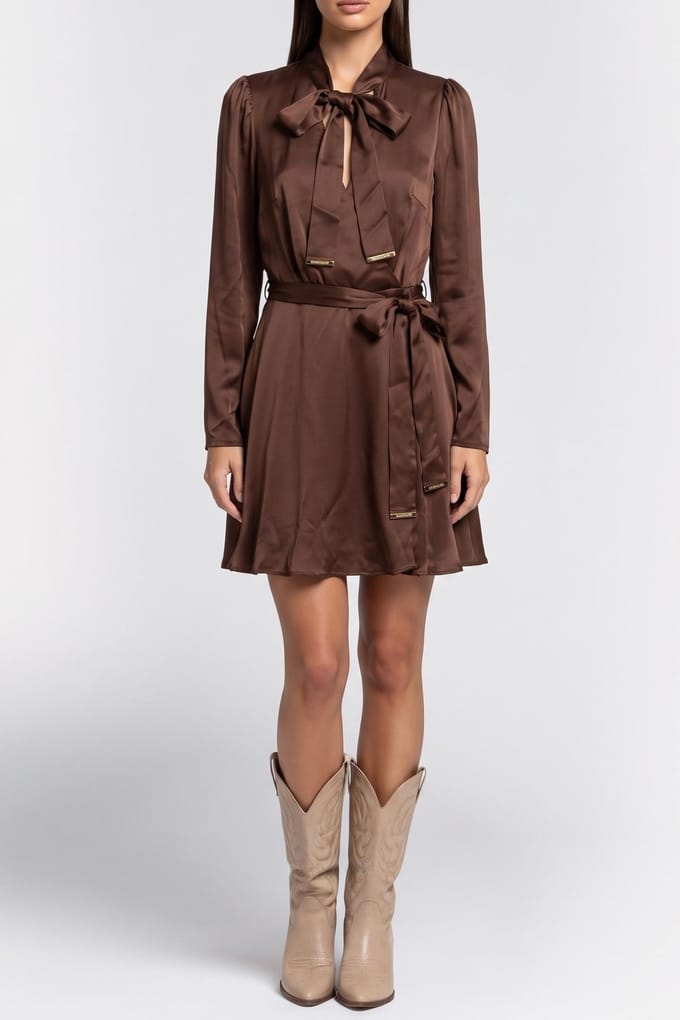 GUESS Alanis Wrap W/tie Ls Rich Brown Taglia: 36 | Abiti Mini Outlet | Donna | Marrone