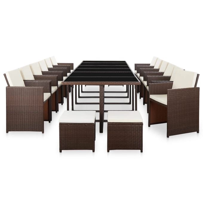 vidaXL - 17-delige - Tuinset - met - kussens - poly - rattan - bruin