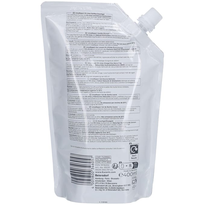 Eucerin UreaRepair Wasgel 5% Urea Zeer Droge En Ruwe Huid Navulling 400ml