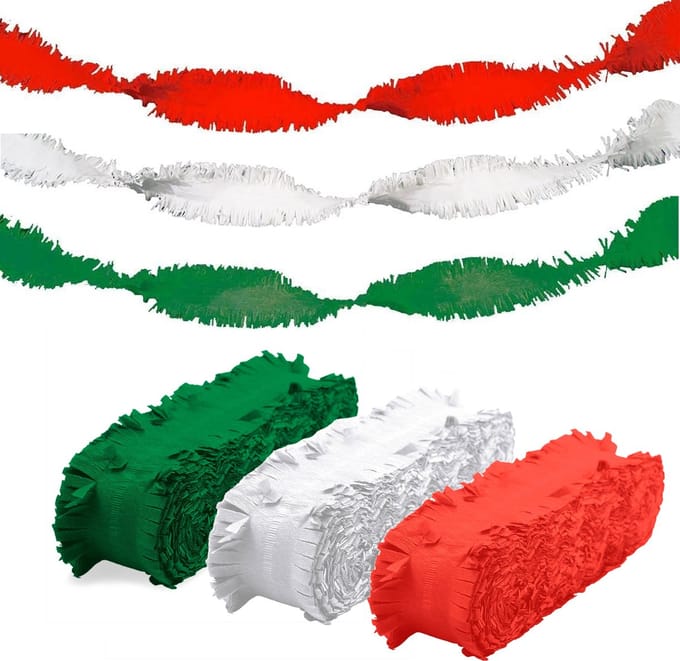 Folat versiering feest slingers - combi set - rood - groen - wit - 24 meter - crepe papier - feestartikelen