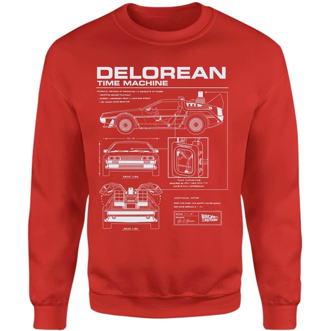 Back To The Future Delorean Schematic Sweatshirt - Red - M
