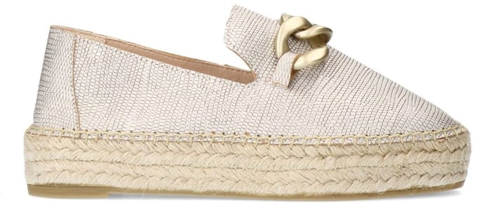 Manfield - Dames - Goudkleurige leren espadrilles met gouden chain - Maat 40