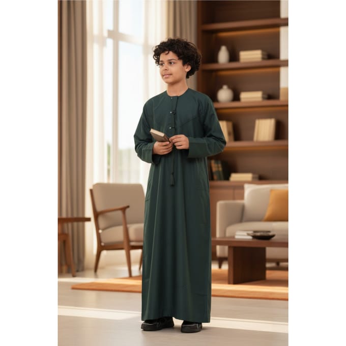 Kinderen jongens groene Eid Marokkaanse Jubba Robe Djellaba Ramadan Eid Thobe LFS- K-HM11