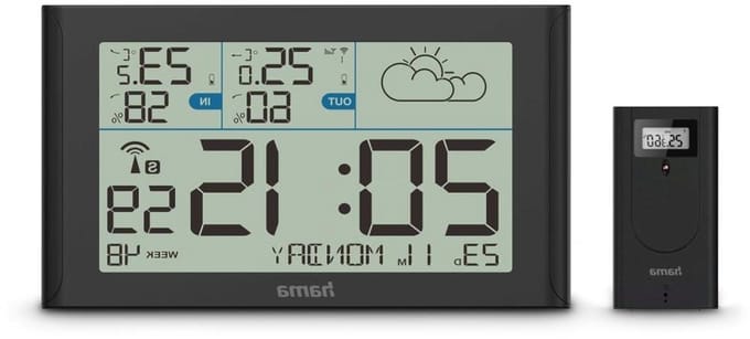Weerstation met buitensensor - Digitale weersvoorspeller - Weersvoorspelling thuis - Groot LCD display - 4 AA batterijen - Zwart