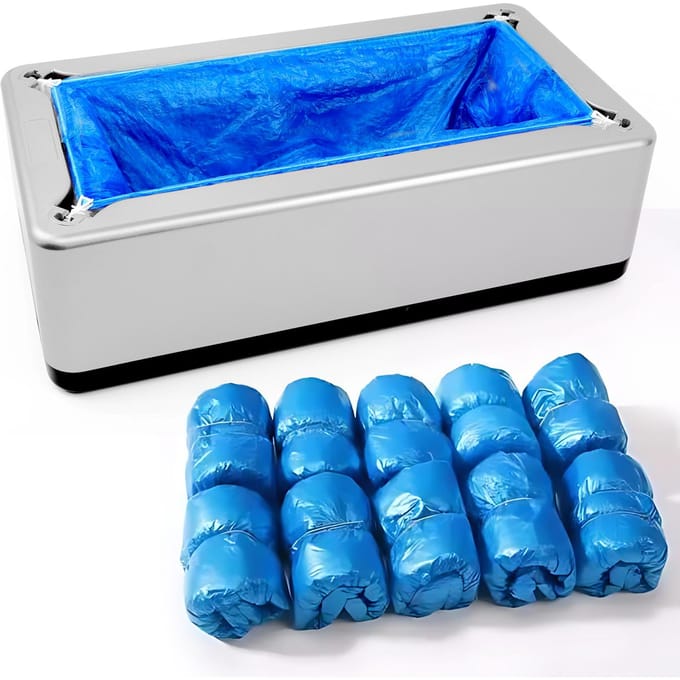 Automatische Schoenovertrekken Dispenser met 200 stuks Wegwerp Schoenovertrekken Antislip Schoenovertrek Bescherm 200pcs zilver