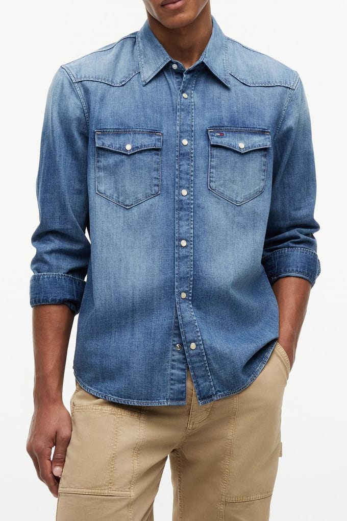 Tommy Hilfiger Regular Western Denim Medium Größe: L | Casual hemden Outlet | Herren | Blau