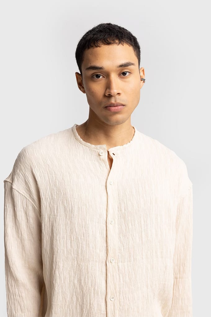 Geweven Lange Mouw Crewneck Shirt