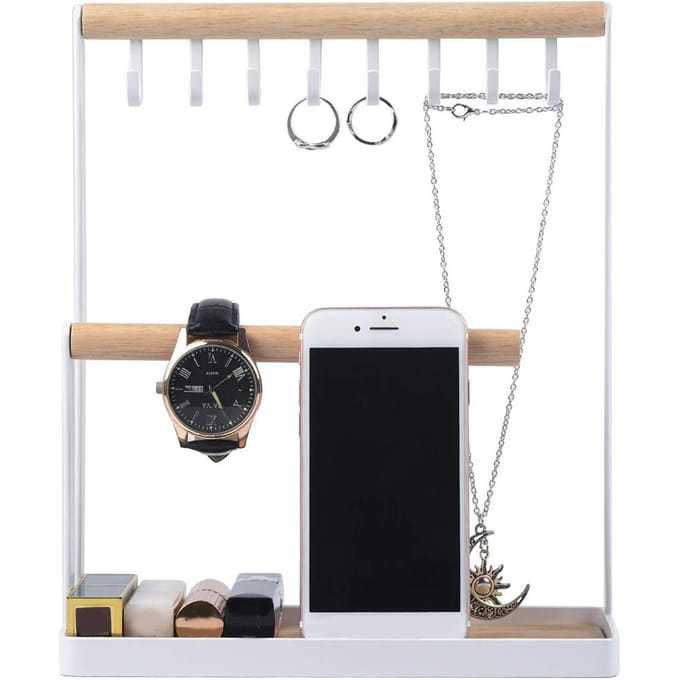 Houten Sieradenstandaard Multifunctionele Sieradenorganizer Sieradendisplaystandaard white