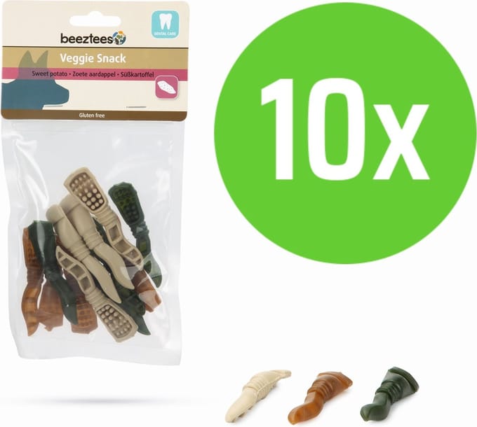 Beeztees Veggie Tandpasta Mix - hondensnack - 7,5 cm - 12 Stuks - 10 zakken