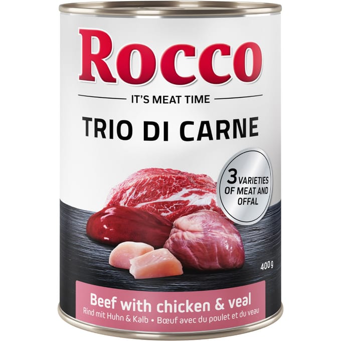 Rocco Classic Trio di Carne - 6 x 400 g Hondenvoer - Rundvlees, Kip & Kalfsvlees