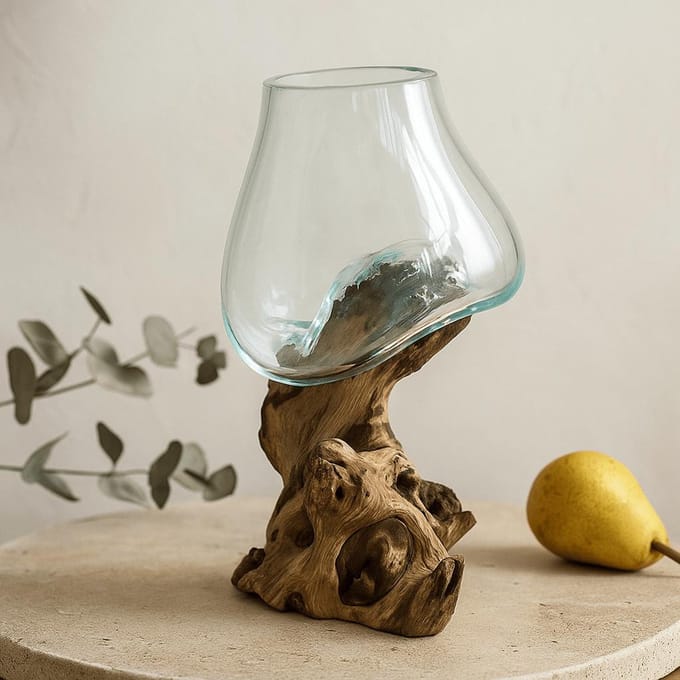 Gesmolten glas op hout - middelgrote kom