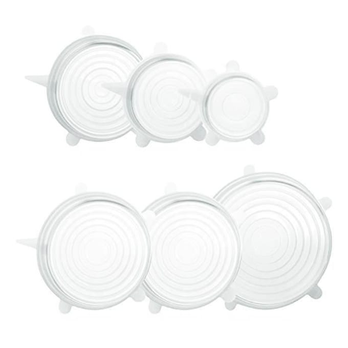 Couvercles silicone - Set 6 pièces - Étirable universel - Hermétique - Non-toxique recyclable blanc