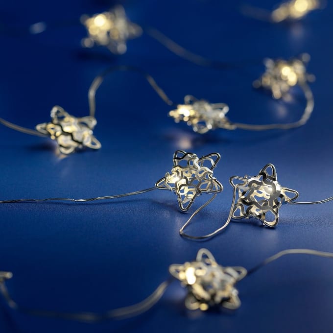 Micro LED string met zilveren sterren - 190 cm lang - 20 LED's