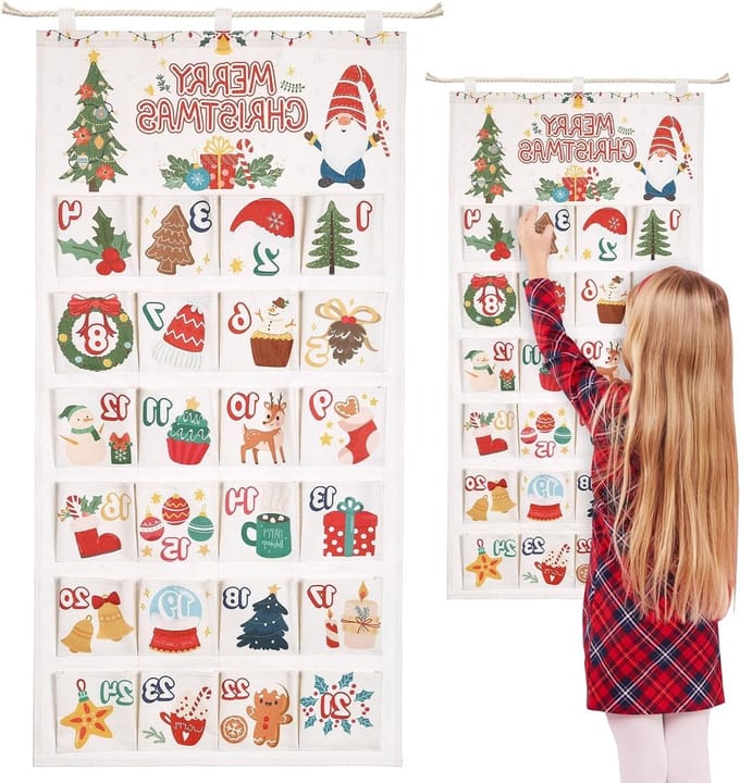 24 Compartimenten Adventskalender voor Zelf In te Vullen, Decoratief Kerstdecor met Hangmogelijkheid