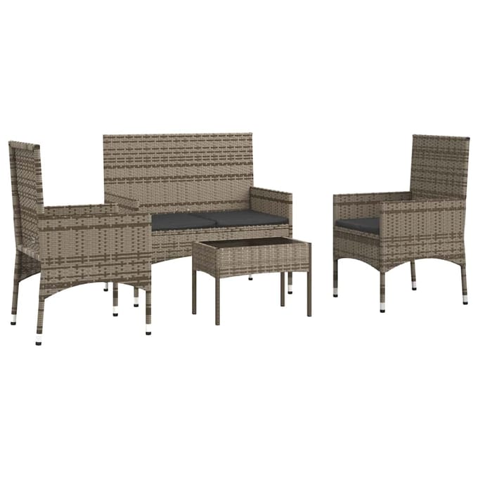 vidaXL - 4-delige - Loungeset - met - kussens - poly - rattan - grijs