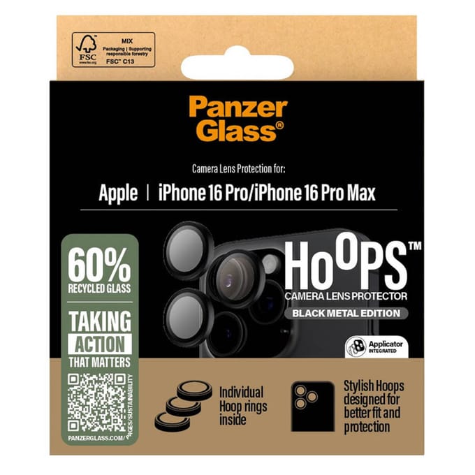 PanzerGlass Screenprotector geschikt voor Apple iPhone 16 Pro Glazen | PanzerGlass Hoops Camera Lens Protector - Case Friendly
