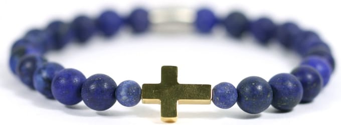 IbizaMen - Heren - armband - Lapis Lazuli - Goud - RVS - kruis - 19cm