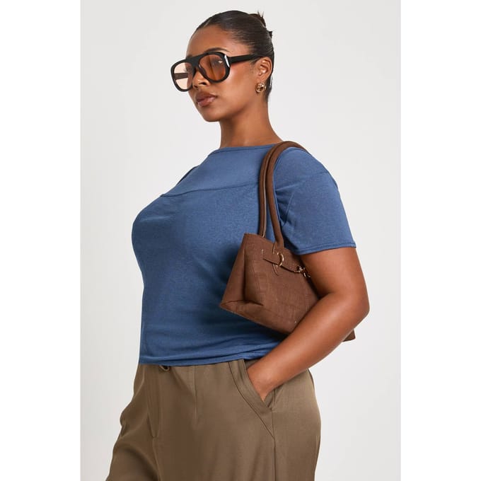 boohoo Dames Plus 2 in 1 gelaagde capmouw top | Cobalt | Maat: 22