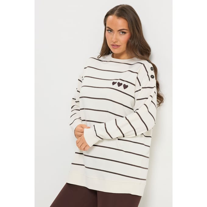 Yours Crème Gestreept Sweatshirt Size 50-52