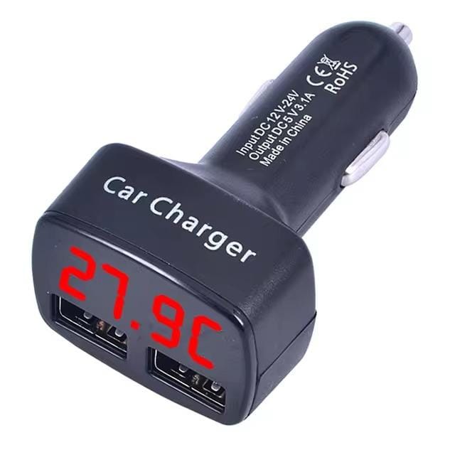 4-in-1 dubbele USB-autolader 3,1A snellaadadapteraansluiting Digitaal display Voltage Temperatuur