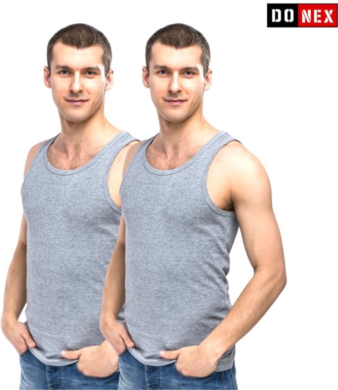 2 Pack Top kwaliteit heren onderhemd - 100% katoen - Grijs - Maat S