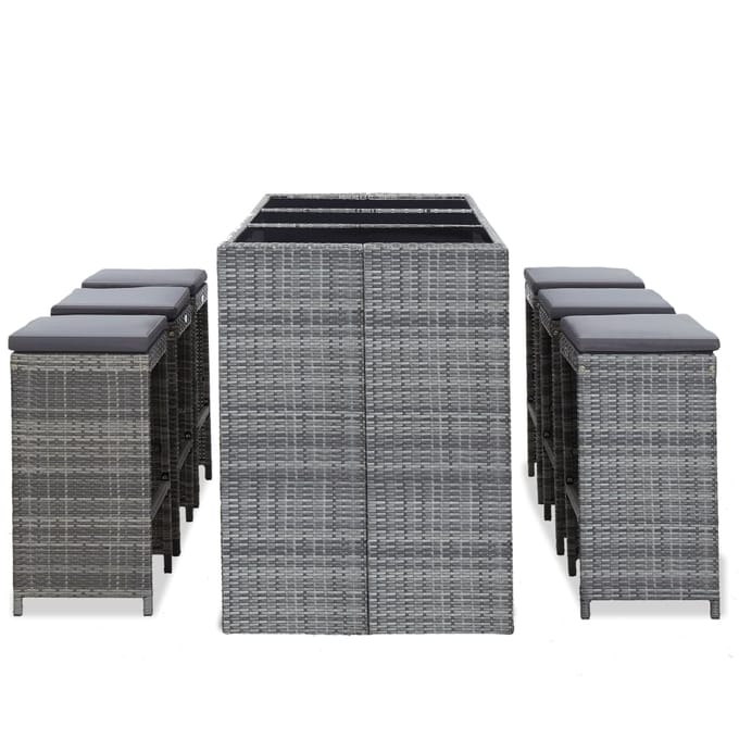 vidaXL - 7-delige - Tuinbarset - met - kussens - poly - rattan - grijs