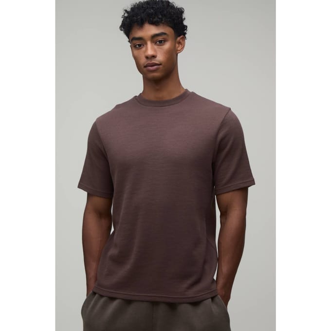 Essentieel Regular Fit Wafel T-shirt | Chocolate | Size Small
