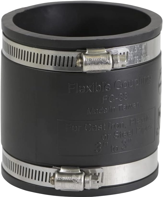 Flexibele Pac Koppeling 3 Inch met RVS Klemmen - Zwart