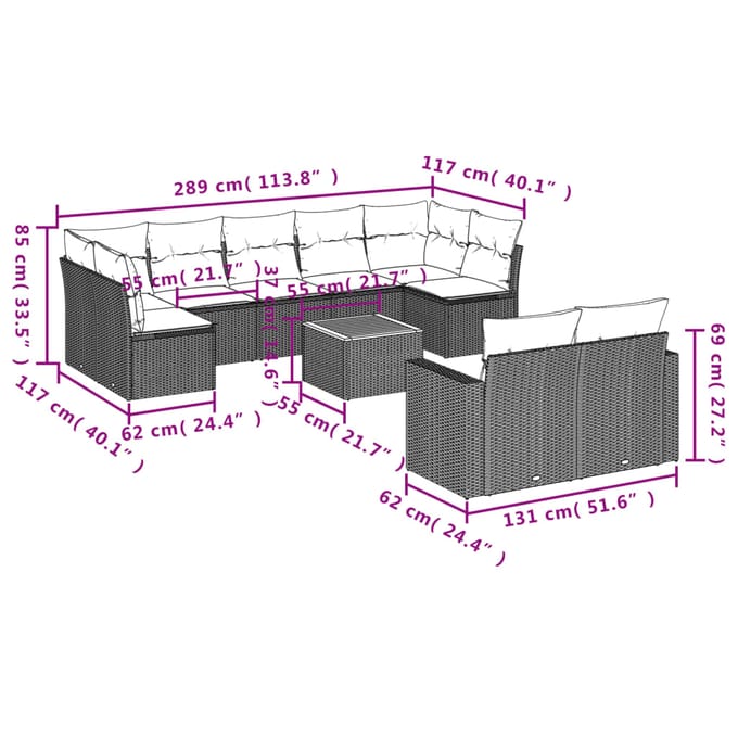 vidaXL - 10-delige - Loungeset - met - kussens - poly - rattan - grijs